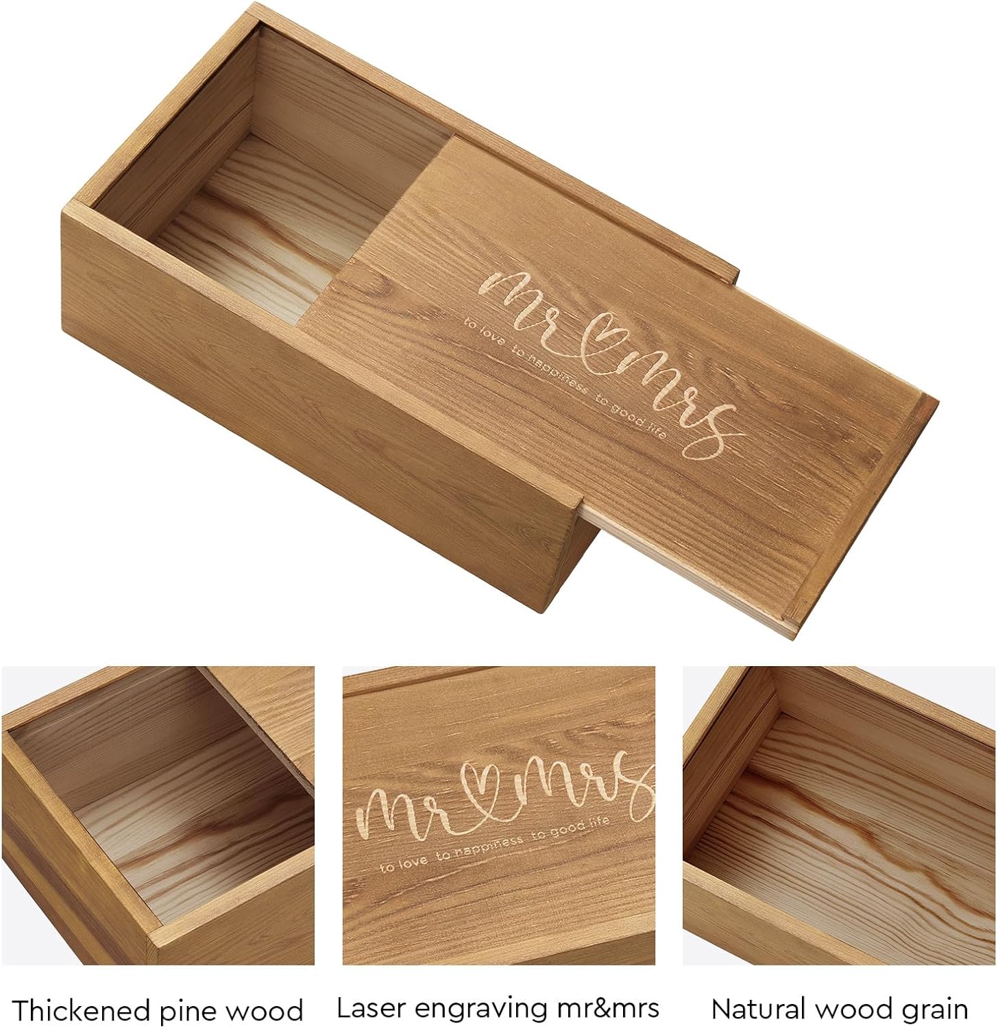 AW BRIDAL Mr and Mrs Champagne Flutes Set of 2, Engagement Bridal Shower Gifts for Couple Newlyweds, Wedding Anniversary Toasting Glasses with Wooden Box for Bride Groom