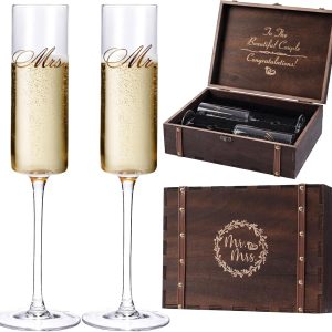 Wedding Champagne Flutes-Mr. and mrs. Champagne Glasses Engagement Gifts for Bride and Groom Wedding Keepsake Box Mr Mrs Anniversary Couple Gift