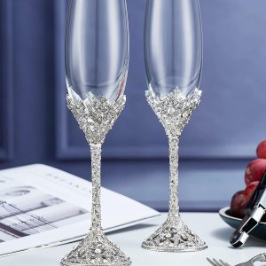 Champagne Flutes -His and Hers,Wedding Toasting Glasses for Engagement Celebrations, Bridal Shower and Registry Idea, Tall Wine Glasses for Bride and Groom Gifts,7oz (Silver)