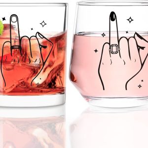 Futtumy Ring Finger Wine Glasses and Whisky Glasses, Wedding Gifts for Couples, Bridal Shower Gifts, Engagement Gift, Bride and Groom Gift, Engagement Present for Couples Mr. Mrs. His Hers