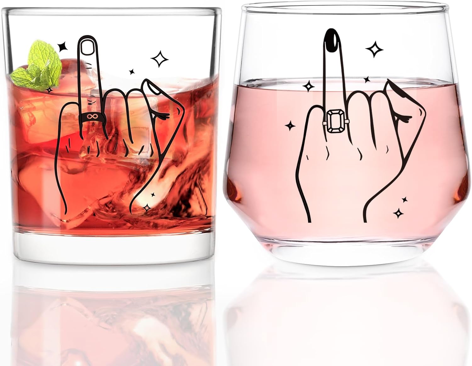 Futtumy Ring Finger Wine Glasses and Whisky Glasses, Wedding Gifts for Couples, Bridal Shower Gifts, Engagement Gift, Bride and Groom Gift, Engagement Present for Couples Mr. Mrs. His Hers