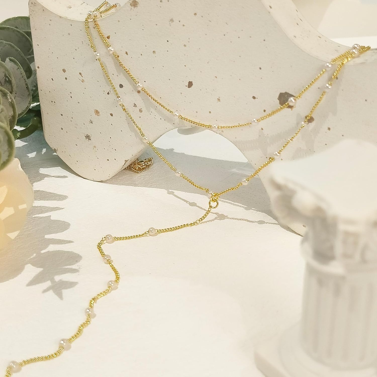 Gold Jewelry Set for Women – Dainty 14K Gold Plated Pearl Necklace and Earring Set with Drop Earrings, Bracelets, Choker Necklace – Wedding Jewelry Gift