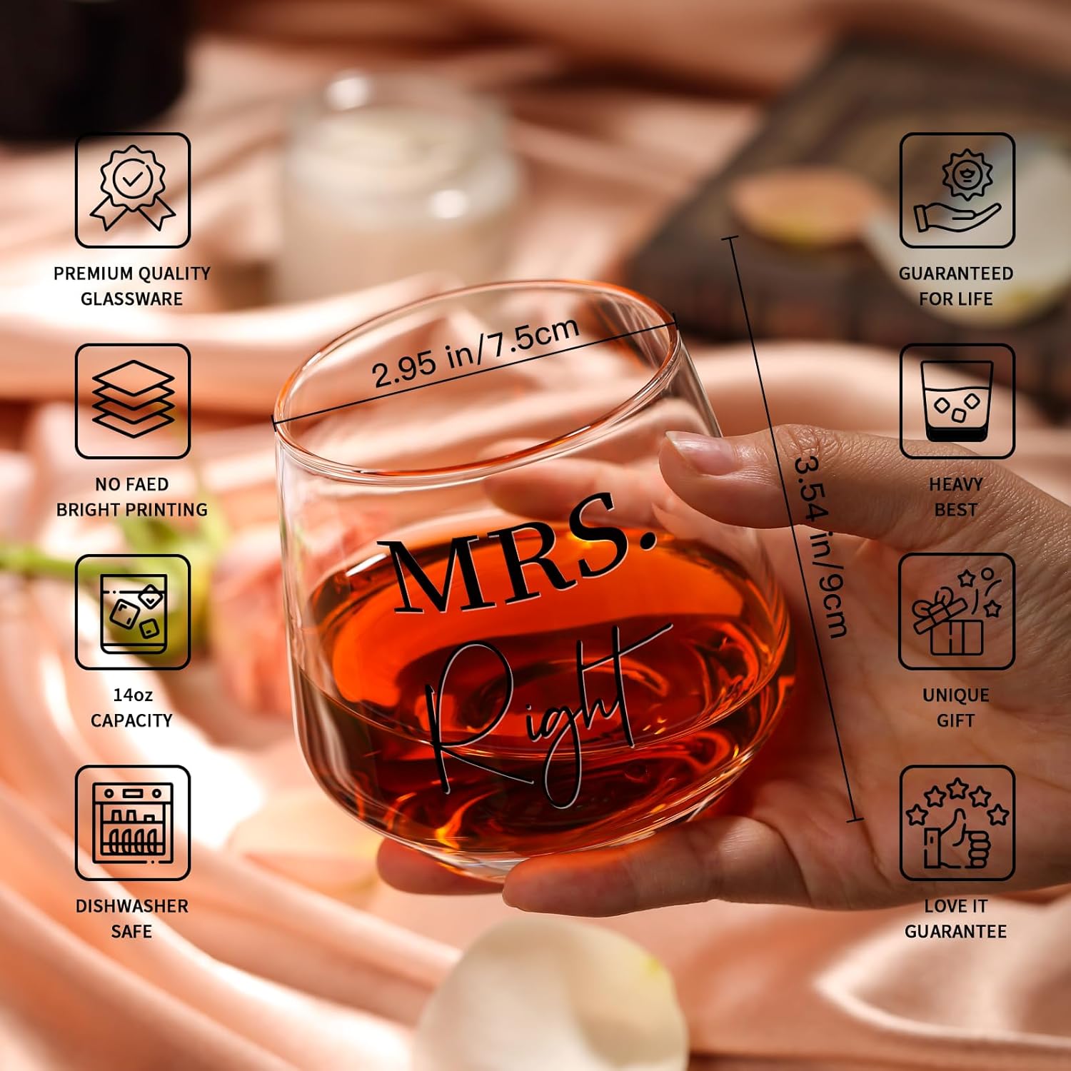 Physkoa Lesbian Wine Glasses Set of 2 Mrs Right& Mrs Always Right Wedding,Engagement, Anniversary, Birthday Gift for Lesbian Couples