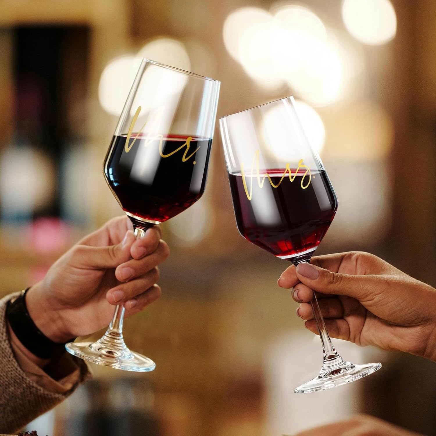 AW BRIDAL Mr and Mrs Wine Glasses Set of 2 for Engagement Bridal Shower, Wedding Gifts for Newlywed Couples 2025, Personalized Anniversary Wine Glass Gift Basket for Bride Groom and Fiance Fiancee