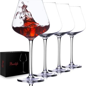 BACLIFE Hand Blown Red Wine Glasses Set of 4 23 oz Burgundy Wine Glasses With Long Stem Large Premium Crystal Wine Glass Unique Gift for Wedding, Anniversary, Mothers Day Clear