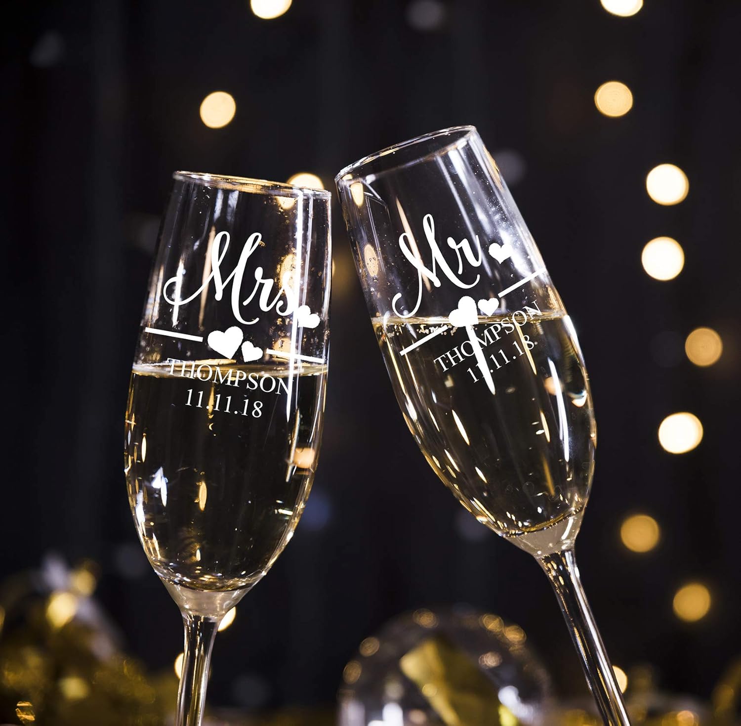 Mr and Mrs Wedding Toasting Champagne Flutes, Set of 2, Laser engraved Tosting Flutes Engraved Personalized Glasses for Bride and Groom