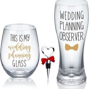 This is My Wedding Planning Glass Set, Engagement Gifts for Couples, Mr & Mrs, Anniversary, Wedding Gift for Newlyweds, Bride and Groom, Bridal Shower Gift Set