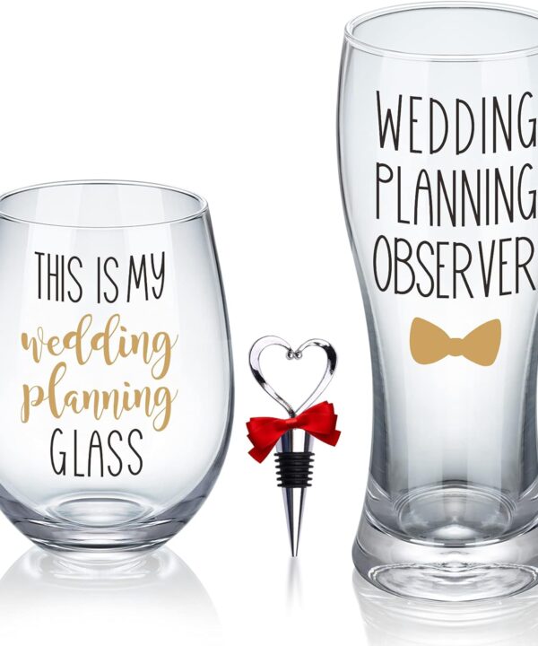 This is My Wedding Planning Glass Set, Engagement Gifts for Couples, Mr & Mrs, Anniversary, Wedding Gift for Newlyweds, Bride and Groom, Bridal Shower Gift Set