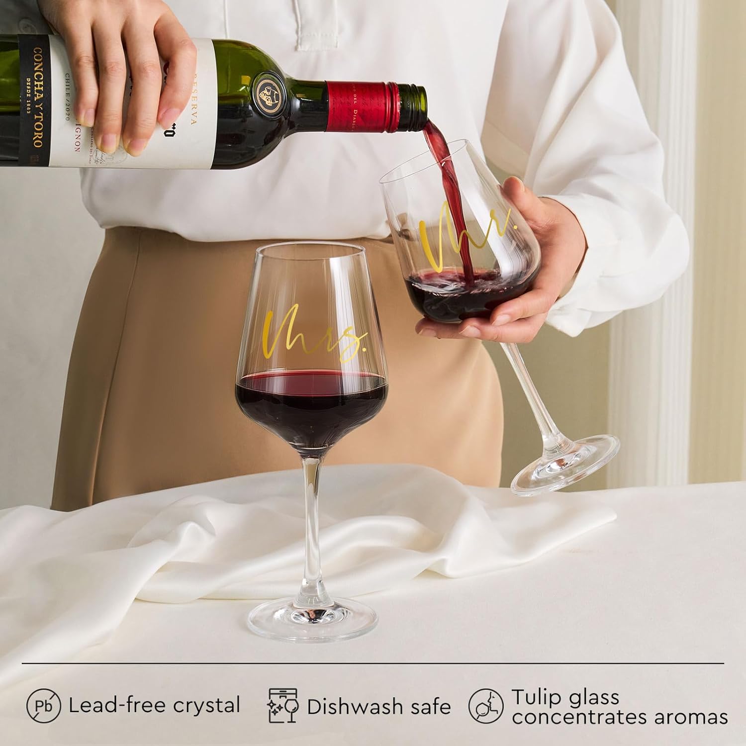 AW BRIDAL Mr and Mrs Wine Glasses Set of 2 for Engagement Bridal Shower, Wedding Gifts for Newlywed Couples 2025, Personalized Anniversary Wine Glass Gift Basket for Bride Groom and Fiance Fiancee