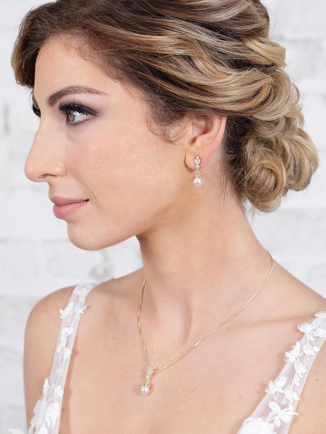 Mariell Ivory Pearl Necklace and Drop Earrings Bridal and Wedding Jewelry Set for Women, Brides, Bridesmaids or Mother of the Bride, Perfect Jewelry Gift for Women