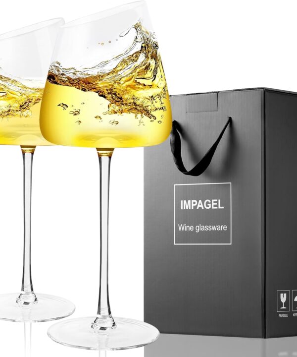 Slanted White Wine Glasses Set of 2, Modern No-lead Hand-Blown Long Stem Red Wine glasses,Premium Crystal Clear Glass with Unique Concave Base,Gift Box-for Anniversary,Wedding,and Christmas-13.5 oz