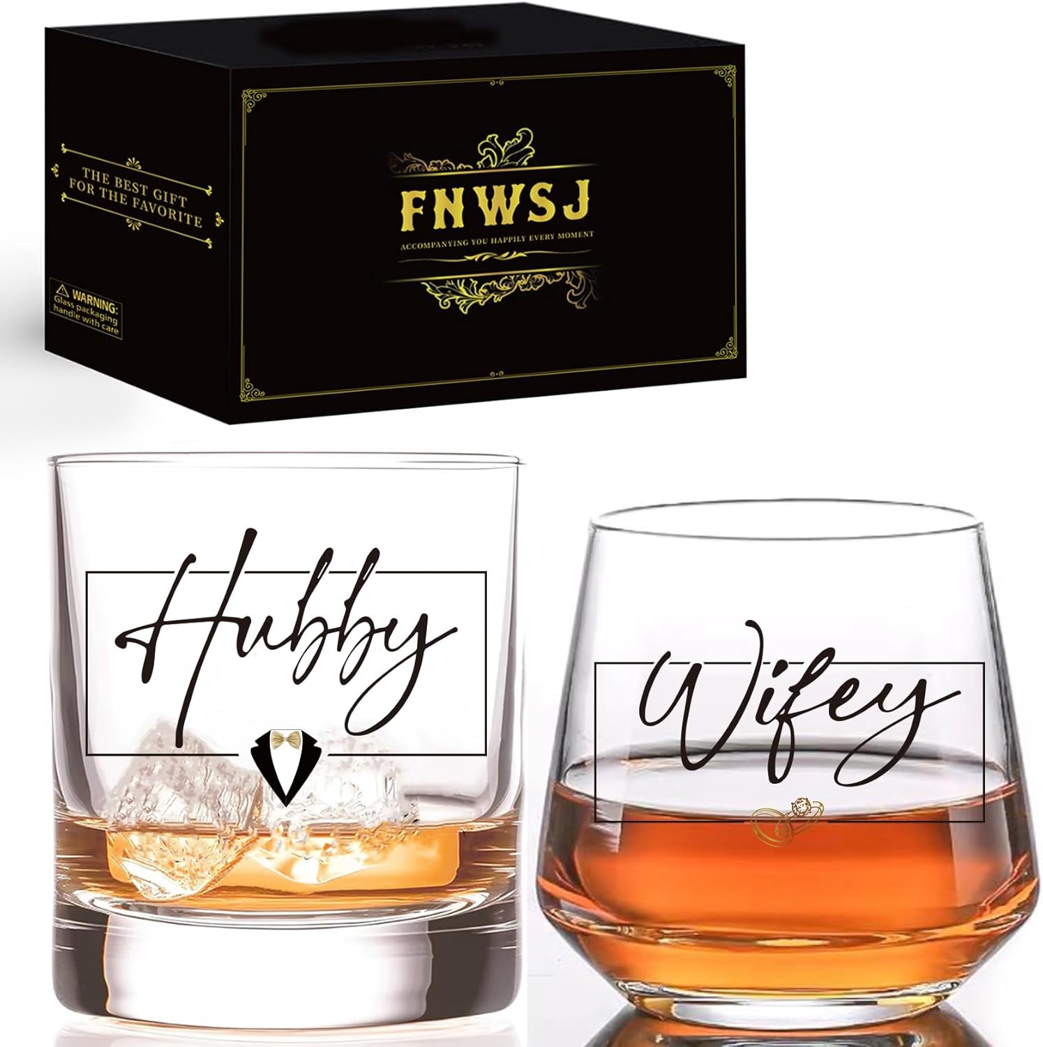 Hubby & Wifey Wine & Whiskey Glass Set - Wedding Gifts for Couples 2025, Mr & Mrs Personalized Glass, Couple Gifts for Him and Her, Bridal Shower Gift, Bride and Groom Shot Glass -11