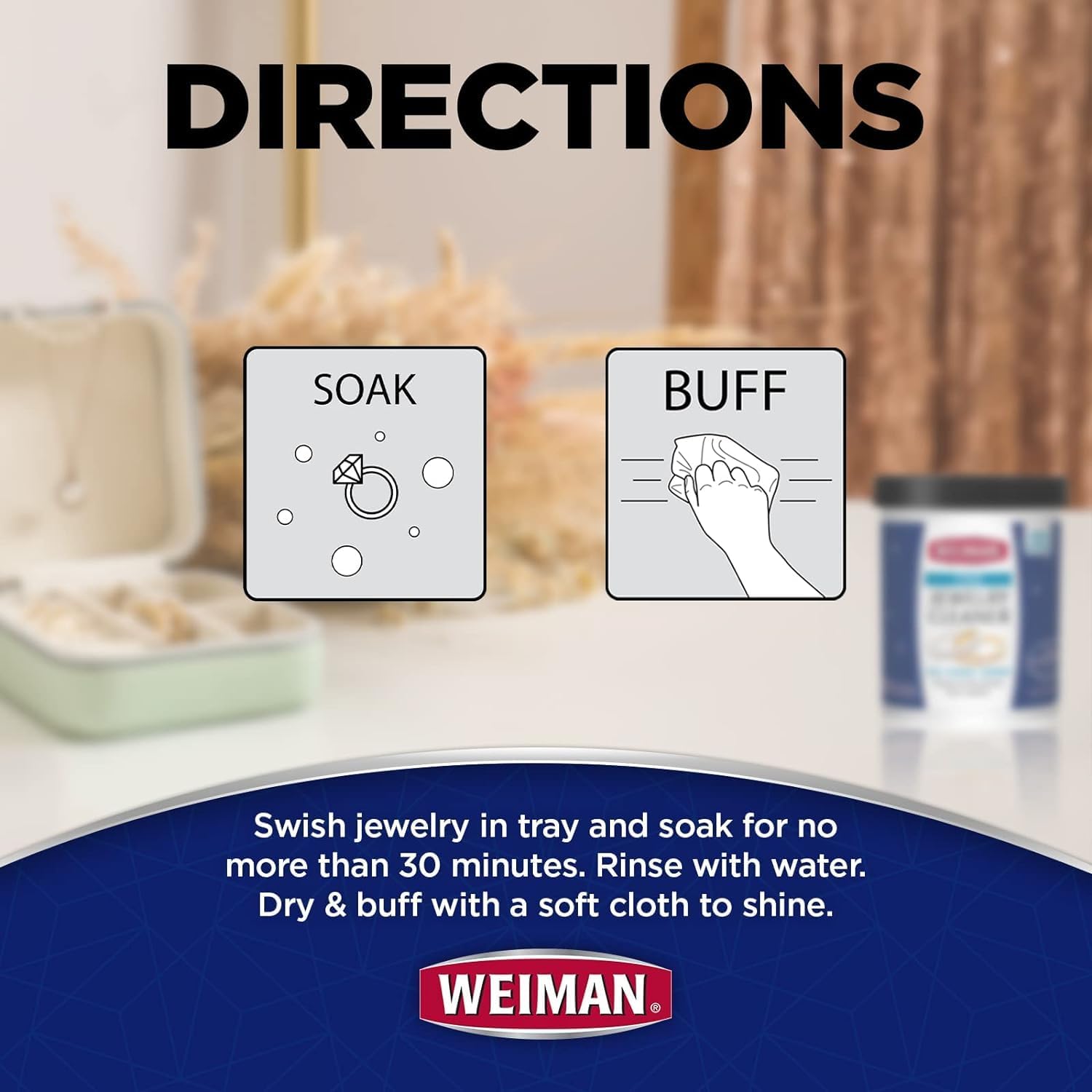 Weiman Fine Jewelry Cleaner Liquid with Cleaning Brush Restores Shine & Brilliance to Gold, Platinum, Precious Gemstones & Diamond Jewelry, 6 Oz