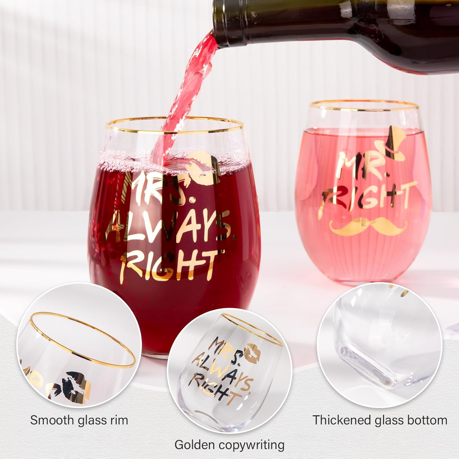Wedding Gifts for Couples, Bridal Shower Gifts, Mr and Mrs Wine Glasses, Anniversary Gngagement Gift for Bride and Groom, Newlyweds, His and Hers, 2-18Oz Wine Glasses with Luxury Gift Box