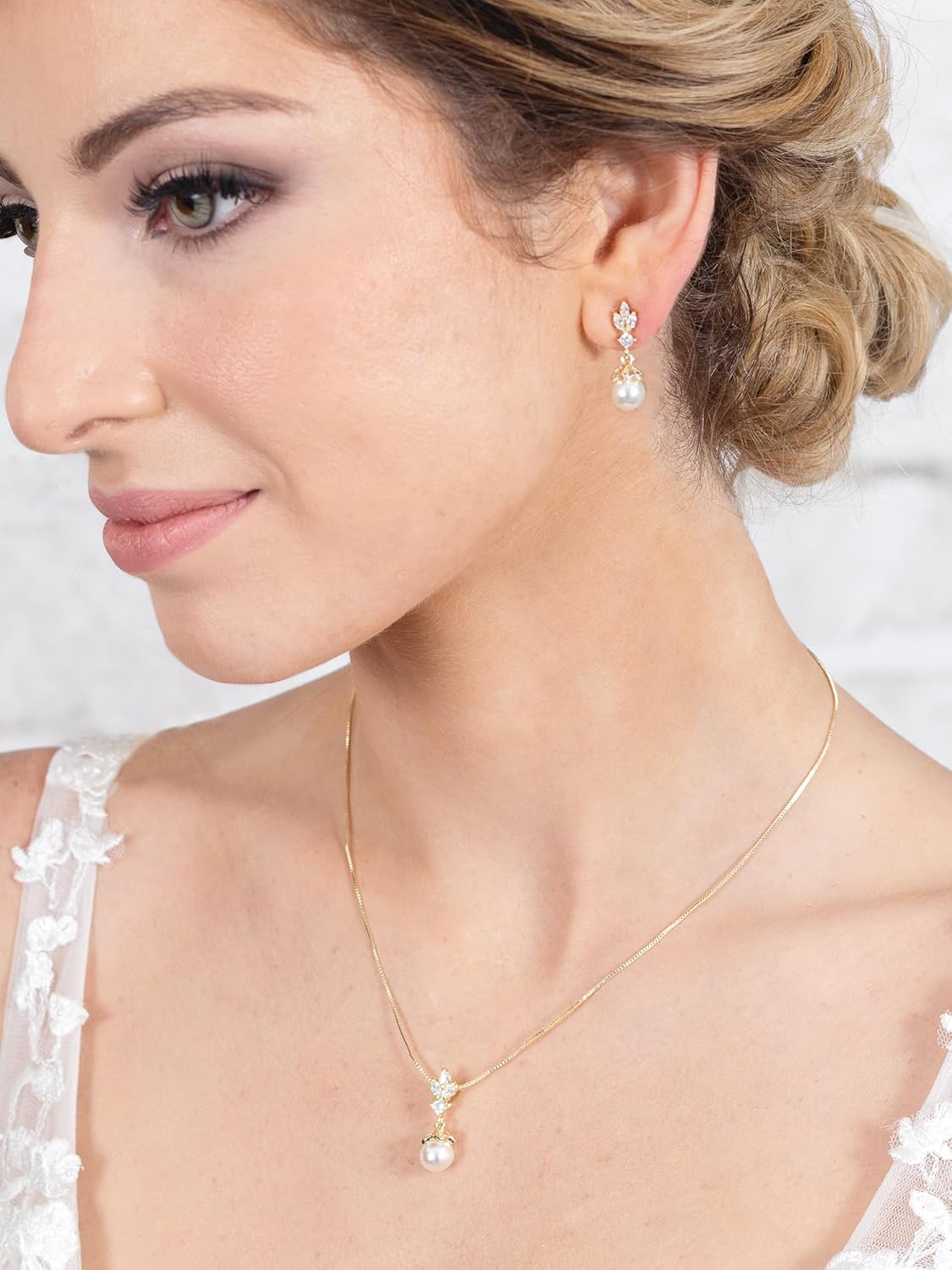 Mariell Ivory Pearl Necklace and Drop Earrings Bridal and Wedding Jewelry Set for Women, Brides, Bridesmaids or Mother of the Bride, Perfect Jewelry Gift for Women