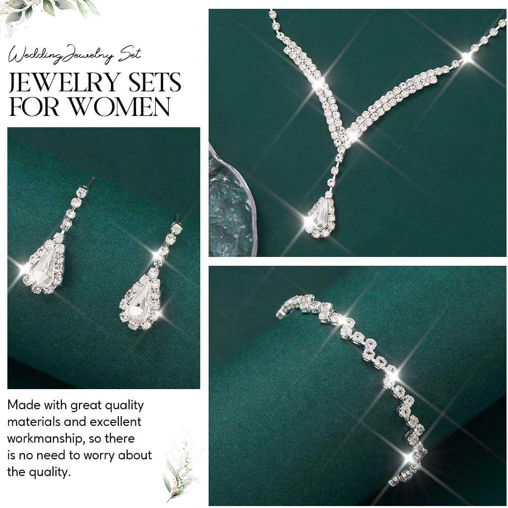 Unicra Bridal Wedding Jewelry Set Silver Rhinestone Necklace Earrings Sets Formal Costume Jewelry for Women and Brides