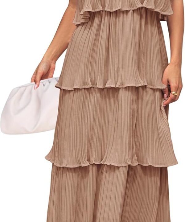 ZESICA Women's 2025 Summer Sleeveless Halter Neck Ruffle Tiered Layed Chiffon Flowy Swing Long Midi Dress