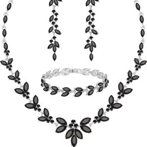 Wedding Jewelry Sets for Bride Bridesmaid Bridal Jewelry Set for Women Wedding Crystal Necklace Earrings Bracelet Set for Party Prom Jewelry