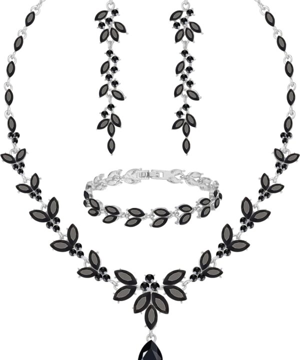 Wedding Jewelry Sets for Bride Bridesmaid Bridal Jewelry Set for Women Wedding Crystal Necklace Earrings Bracelet Set for Party Prom Jewelry