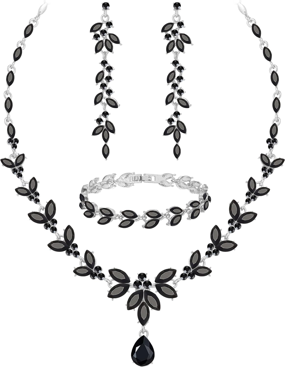 Wedding Jewelry Sets for Bride Bridesmaid Bridal Jewelry Set for Women Wedding Crystal Necklace Earrings Bracelet Set for Party Prom Jewelry