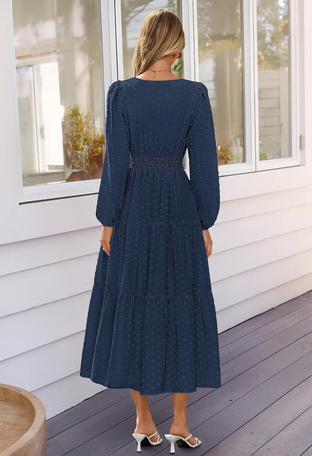 MEROKEETY Women’s Fall Long Sleeve Maxi Dress 2025 Boho Ruffle Tiered Swiss Dots Wedding Guest Cocktail Long Dresses