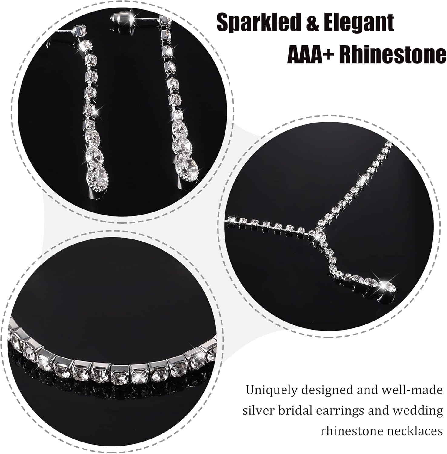 THUNARAZ Sparkled Jewelry Set for Women Silver Rhinestone Necklace Teardrop Dangle Earrings Bracelet for Bride Bridesmaid Crystal Bridal Prom Costume Jewelry Accessories for Wedding Party
