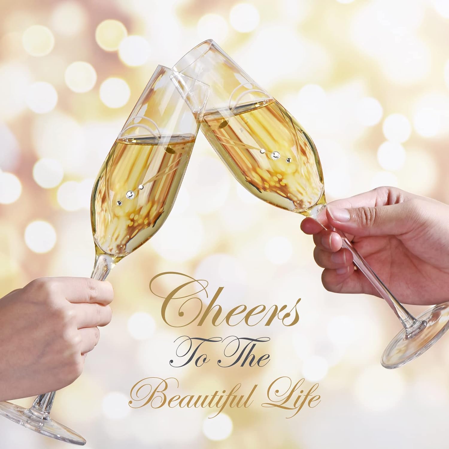 Champagne Flutes, Bride and Groom Wedding Toasting Champagne Glasses Set of 2 with Engraved Love Heart Design Embellished with Crystal, Wedding Engagement Christmas Presents for Couple