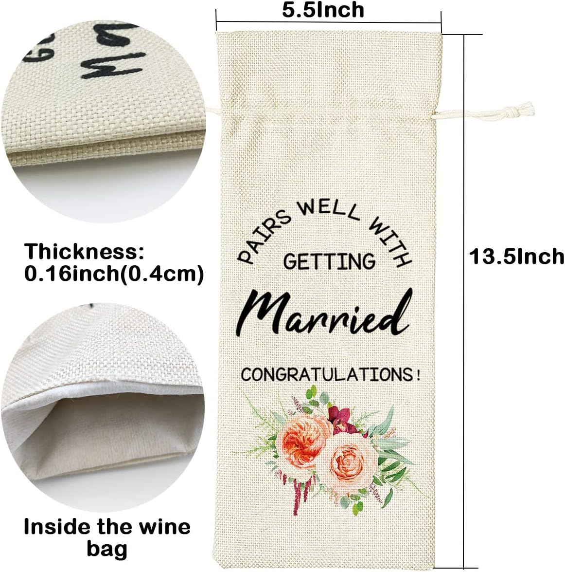 LANBAIHE Wedding Wine Bag, Getting Married Congratulations Wine Bag, Gift for Wedding, Engagement, Couples, Bride, Gifts For Her