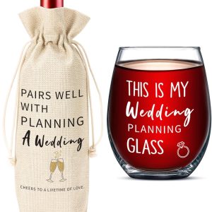 Wedding Engagement Gifts for Couple, Mr & Mrs Gift, Newlywed Wine Bag & Glass Pairs