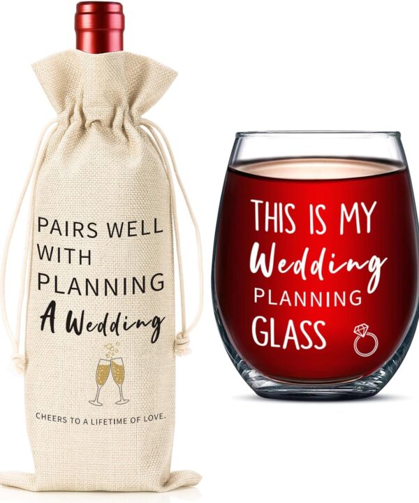 Wedding Engagement Gifts for Couple, Mr & Mrs Gift, Newlywed Wine Bag & Glass Pairs