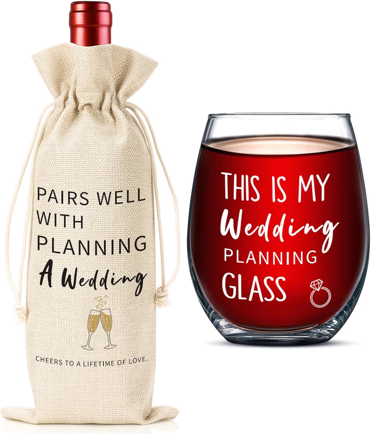 Wedding Engagement Gifts for Couple, Mr & Mrs Gift, Newlywed Wine Bag & Glass Pairs