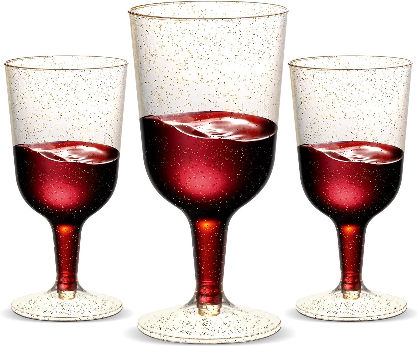 30 Pack 6oz Plastic Wine Glasses Disposable Gold Glitter Mini Stemware with Removable Base for Weddings, Parties, Champagne, Toasting