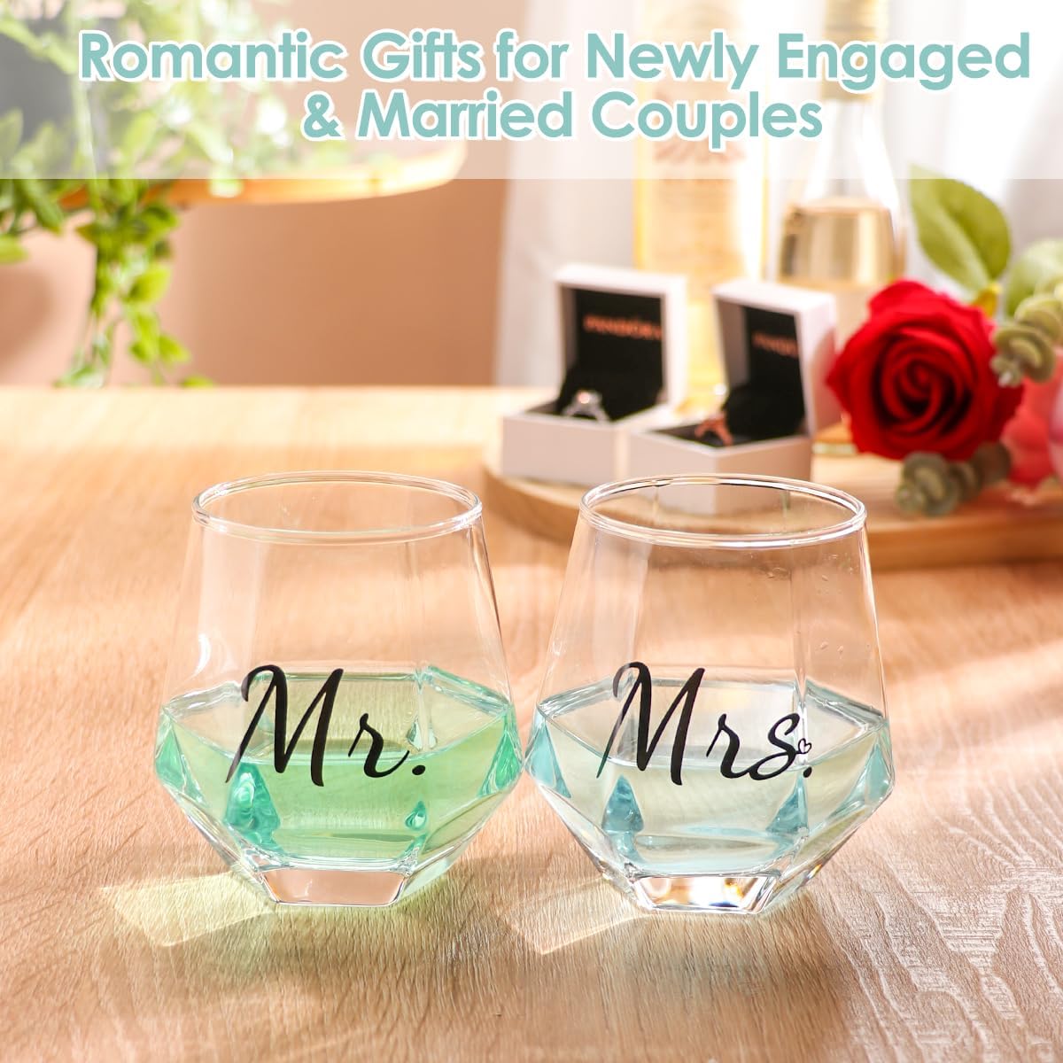 Mr and Mrs Wine Glasses Wedding Gifts,Wedding Glasses for Bride and Groom,Bride and Groom Champagne Glasses Engagement Gift, Wine Glasses for Anniversary His and Hers Gifts
