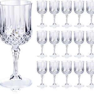 Ciaell 24PCS Plastic Wine Glasses - 7 Oz Plastic Goblets for Party - Clear Vintage Drinking Glasses - Disposable Water Goblets Set for Wedding, Bar, Wine, Beer, Juice, Cocktail, Whiskey