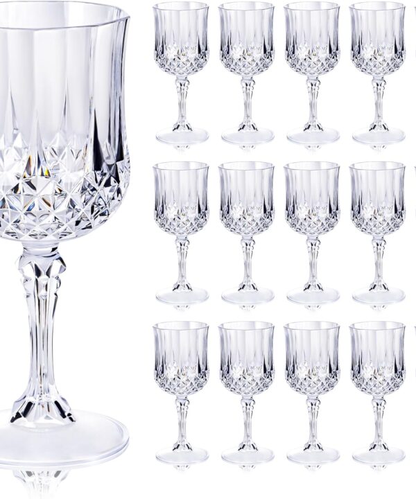Ciaell 24PCS Plastic Wine Glasses - 7 Oz Plastic Goblets for Party - Clear Vintage Drinking Glasses - Disposable Water Goblets Set for Wedding, Bar, Wine, Beer, Juice, Cocktail, Whiskey