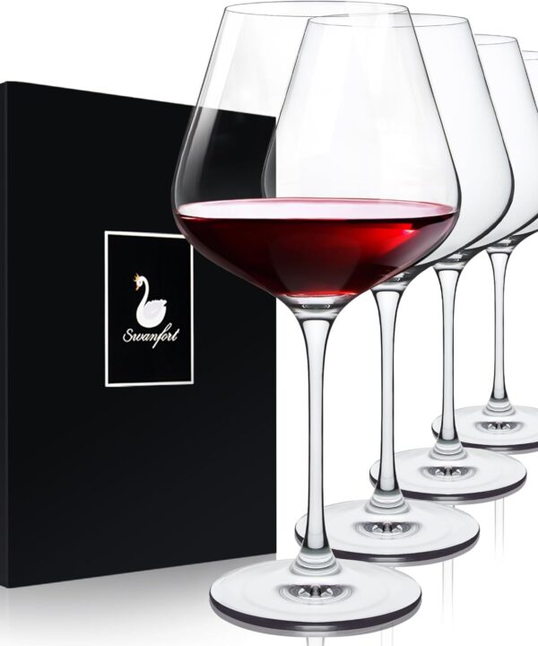 Crystal Red Wine Glasses Set of 4  16 oz Elegant Long Stem Wine Glasses in Gift Box, Premium Glassware for Wedding, Anniversary, Birthday Gifts
