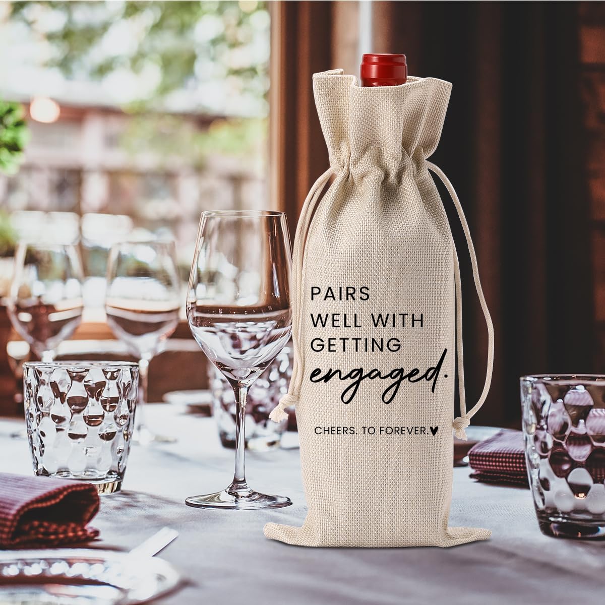 FBCCZEY Engaged Gifts, Engagement Gifts for Couples Her, Engagement Party Decorations Gifts for Engaged Couple Wine Bag, Pairs Well with Getting Engaged Wine Bottle Bag