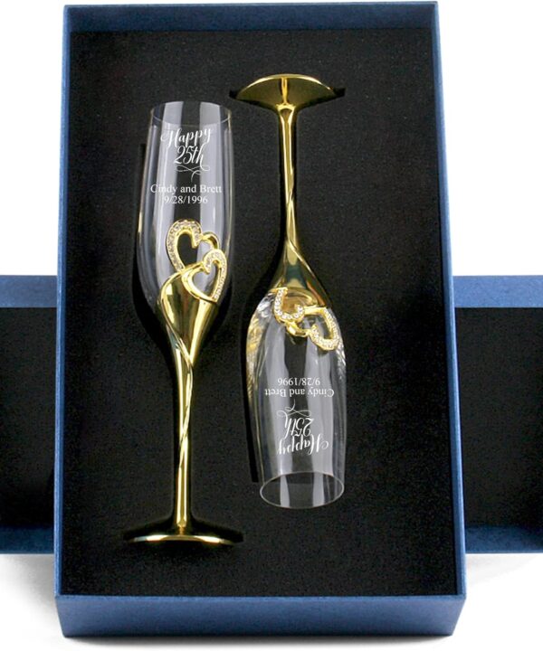 Custom Wedding Champagne Flutes For Bride And Groom, Personalized Delux Rhinestone Rimmed Heart Decoration For Wedding, Personalized Wedding Champagne Flutes