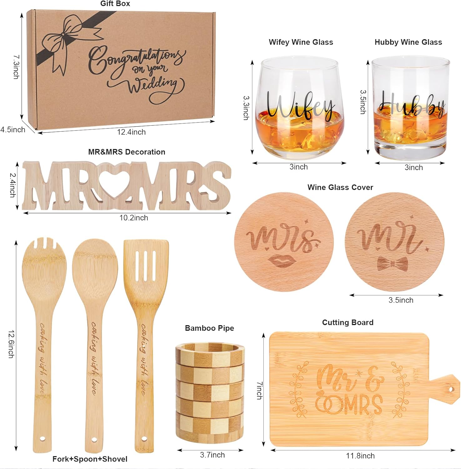 Wedding Gifts,Valentines Day Gifts for Couples,Bridal Shower Wedding gifts,Engagement Gifts for Couples,Mr and Mrs Gifts,Wedding Gift Baskets Cutting Board Wine Glass Covers