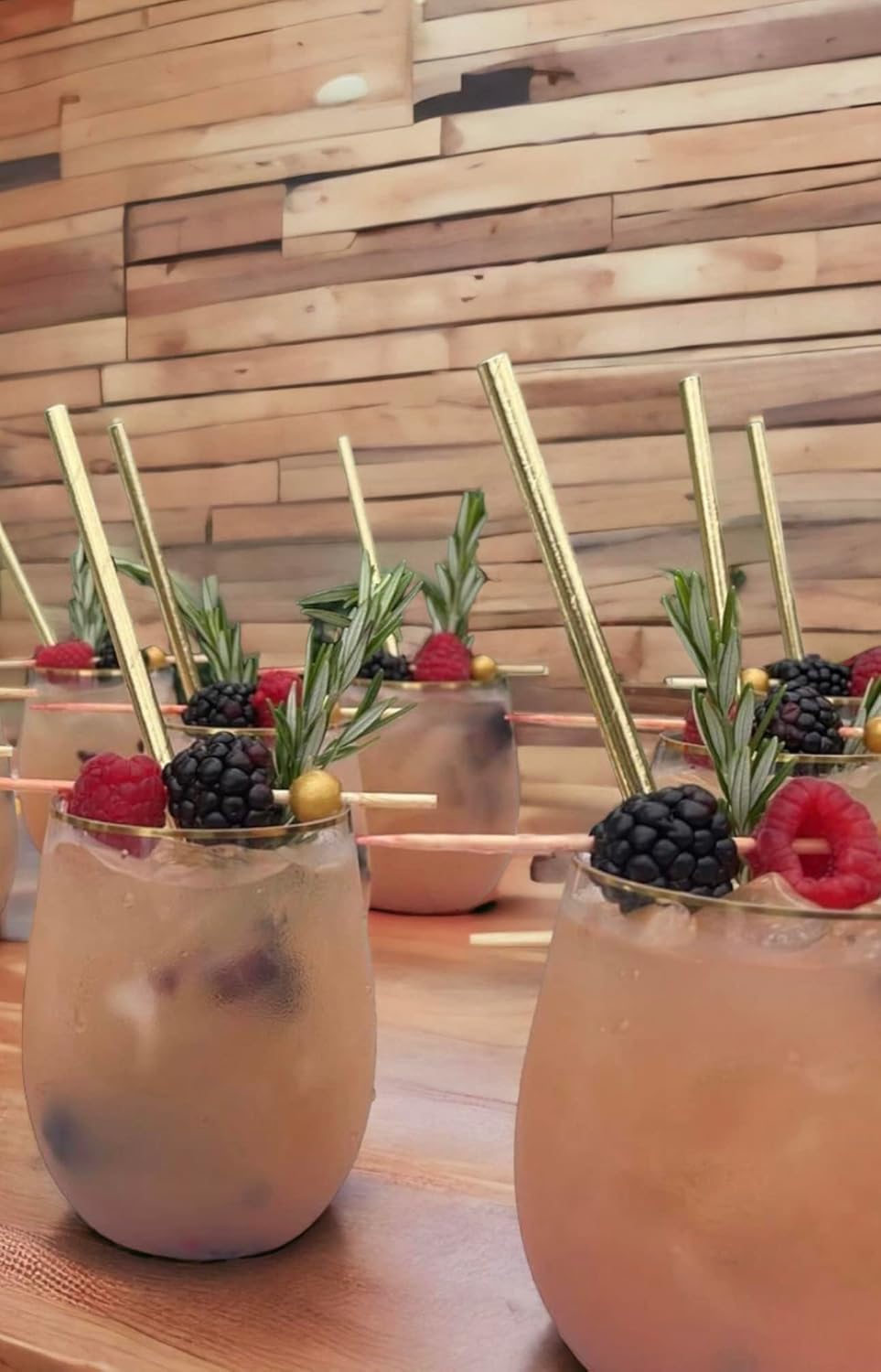 48 piece Stemless Unbreakable Crystal Clear Plastic Wine Glasses Set of 48 Small (10 Ounce – Gold Rim)