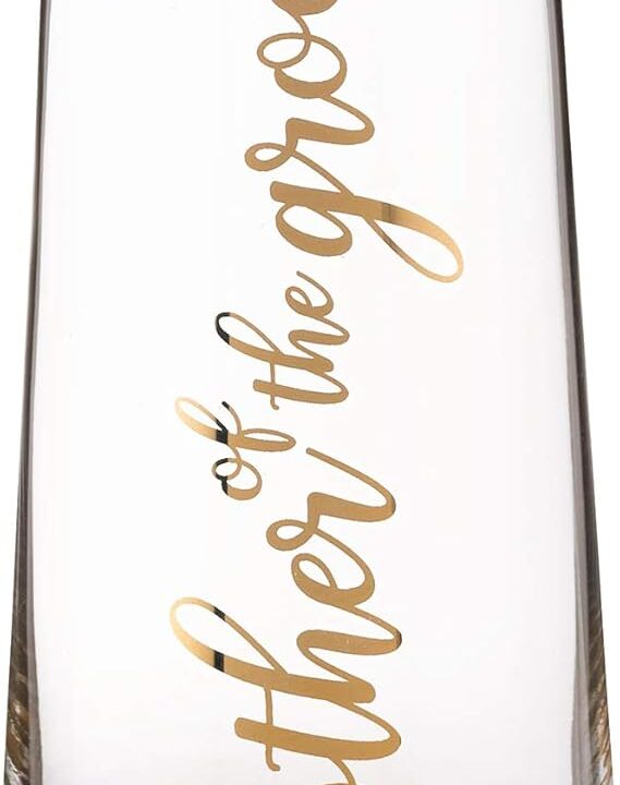 Lillian Rose Mother of Groom Stemless Champagne Wedding Toasting Glass, 2x2x5.75, Gold (G116 MG)