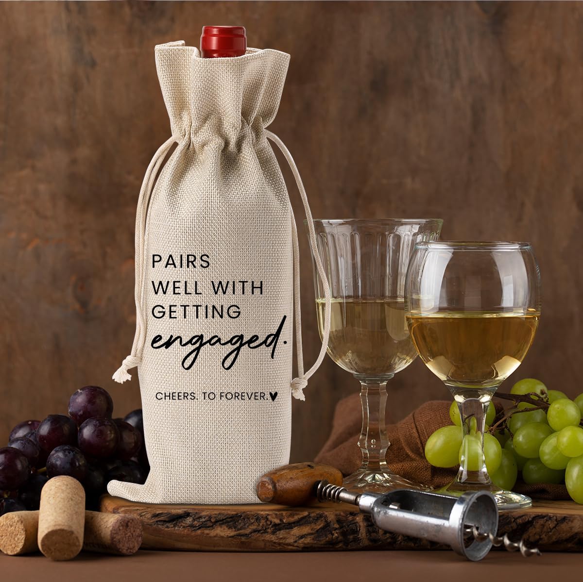 FBCCZEY Engaged Gifts, Engagement Gifts for Couples Her, Engagement Party Decorations Gifts for Engaged Couple Wine Bag, Pairs Well with Getting Engaged Wine Bottle Bag