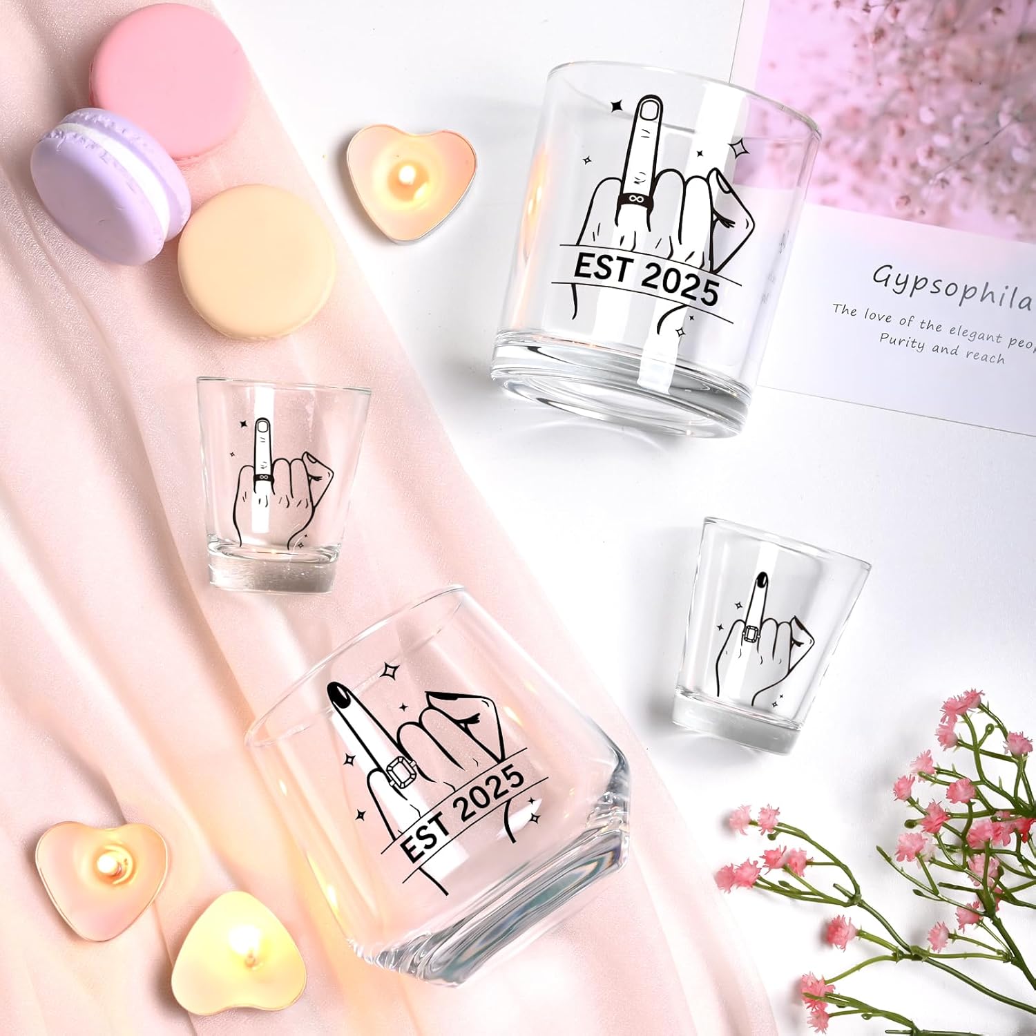 Futtumy Ring Finger Est 2025 Wine Glasses Set of 4, Wedding Gifts for Couples, Bridal Shower Gifts, Engagement Gift for Couples Bride Groom Mr. Mrs. His Hers Bride To Be