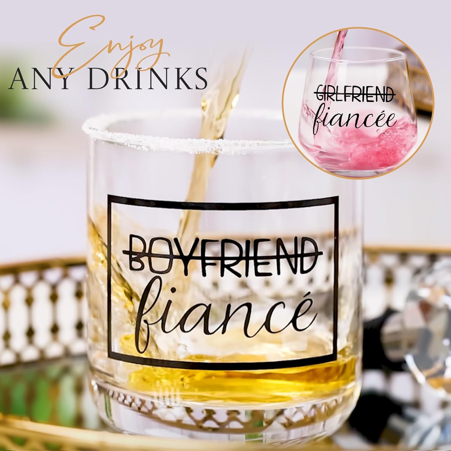 Engagement gifts for couples gifts for Newly Engaged,2025 Engagement present for Her Fiance Fiancee wine glasses for Women,Mr Mrs Gifts engaged gifts for Bridal,Women Engagement Gifts