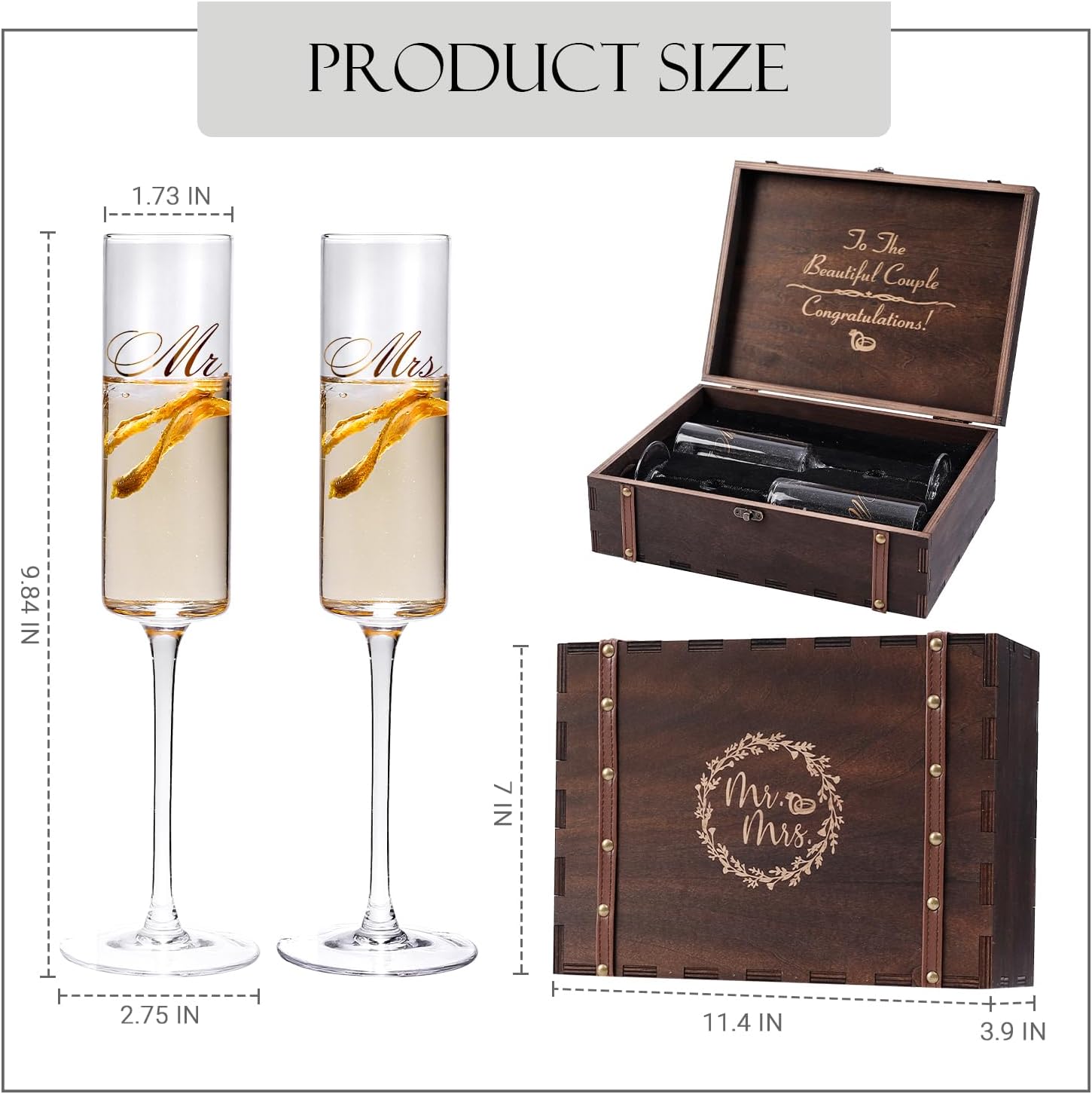Wedding Champagne Flutes-Mr. and mrs. Champagne Glasses Engagement Gifts for Bride and Groom Wedding Keepsake Box Mr Mrs Anniversary Couple Gift