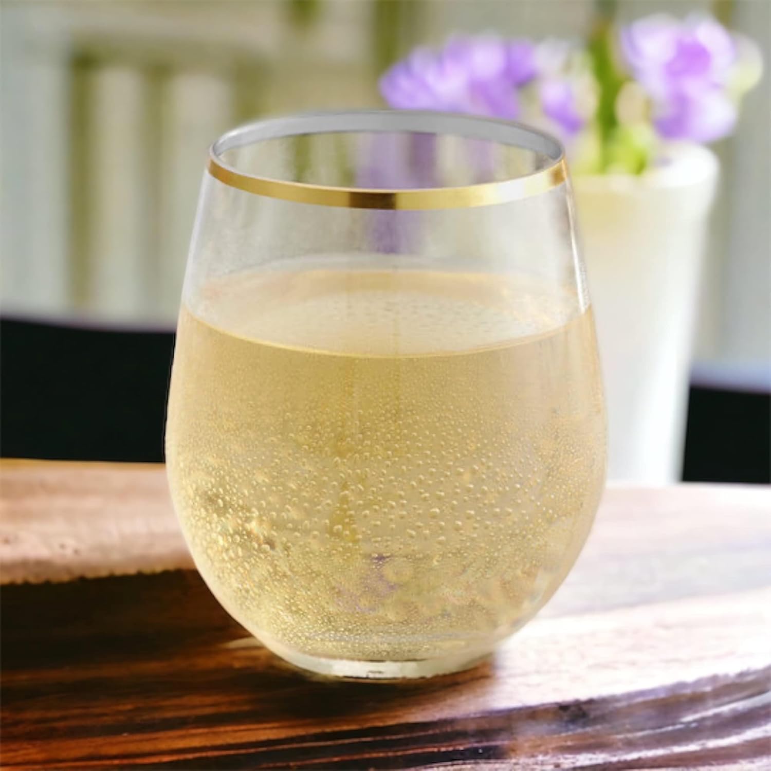 48 piece Stemless Unbreakable Crystal Clear Plastic Wine Glasses Set of 48 Small (10 Ounce – Gold Rim)