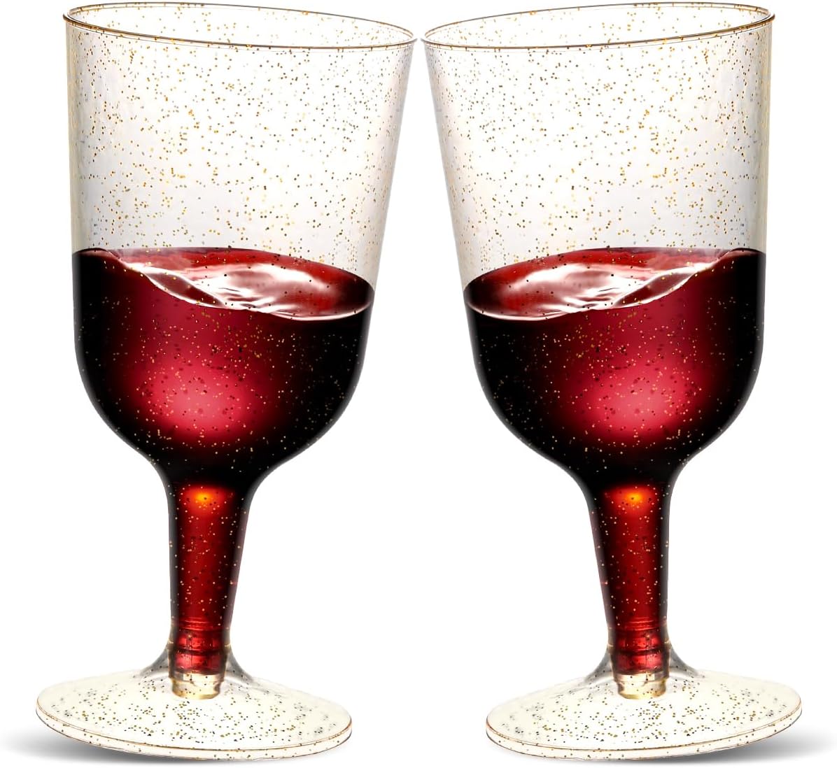 30 Pack 6oz Plastic Wine Glasses Disposable Gold Glitter Mini Stemware with Removable Base for Weddings, Parties, Champagne, Toasting