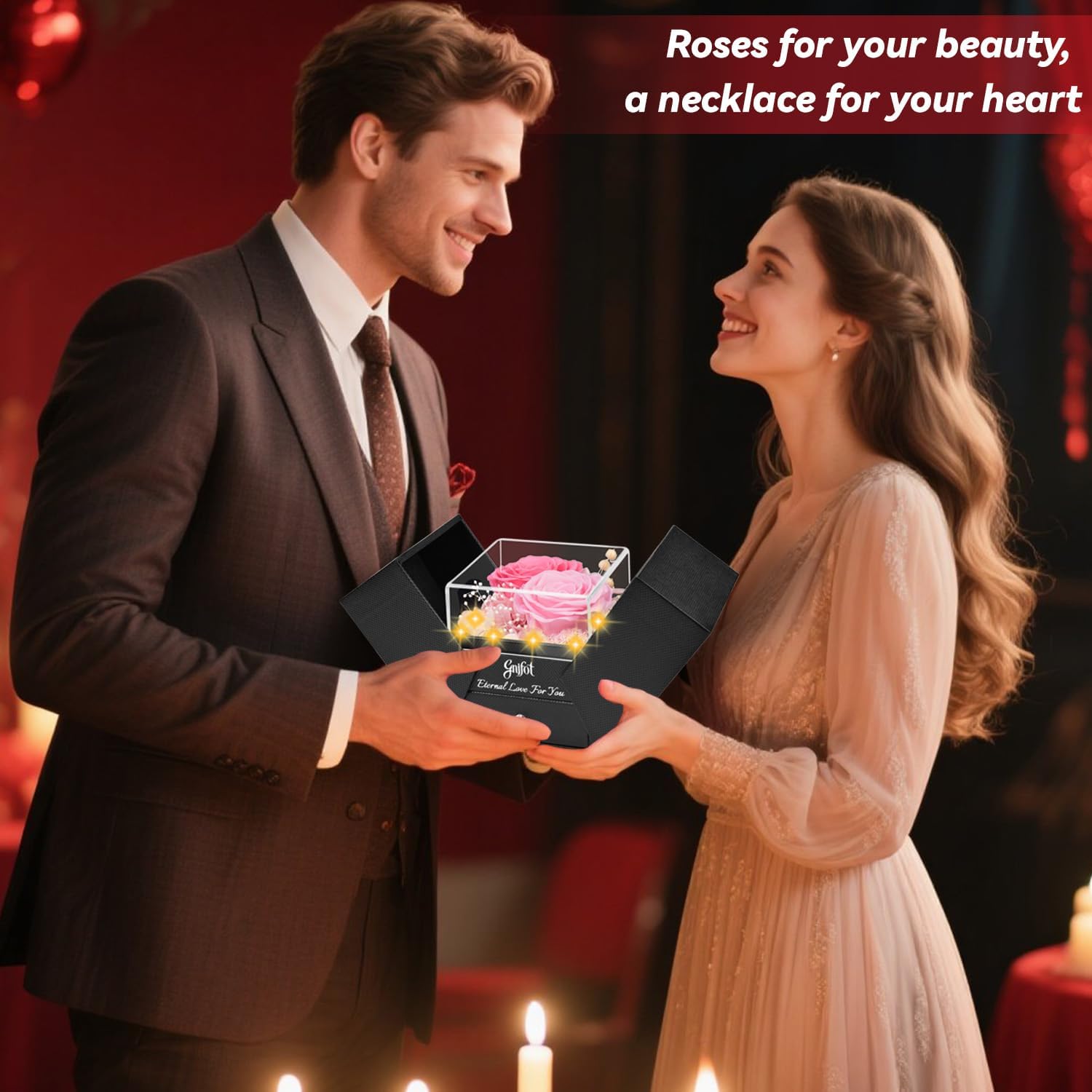 Preserved Pink Real Rose with I Love You in 100 Languages Necklace,Eternal Flowers Gifts for Women Wife Girlfriend Mom Grandma on Birthday Anniversary Valentines Mothers Day Christmas,Pink Rose