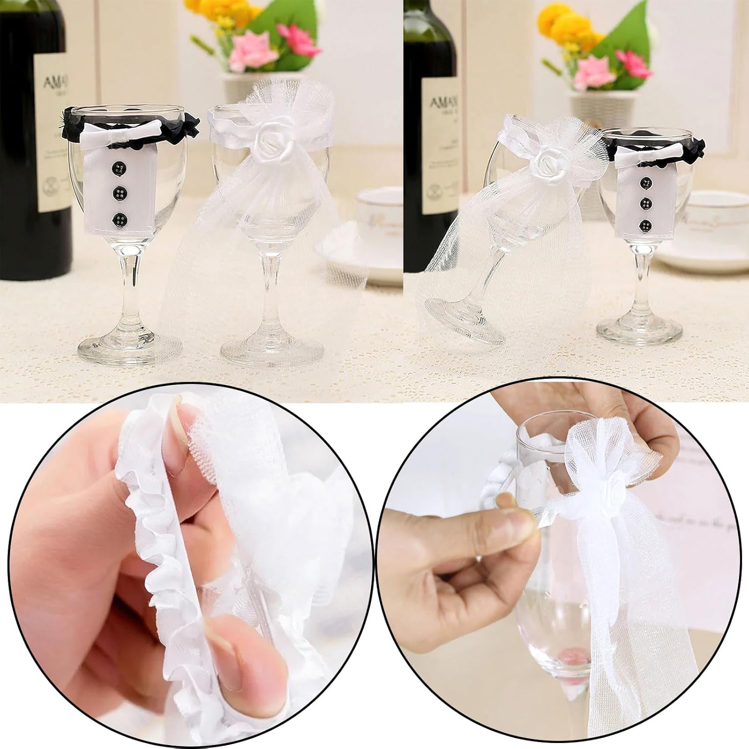 Marriage Bride Groom Dress Wine Cups Wrap Champagne Glass Bottles Cover for Engagement Wedding Party Decoration Ornaments Glass Cup Decoration Valentine’s Day