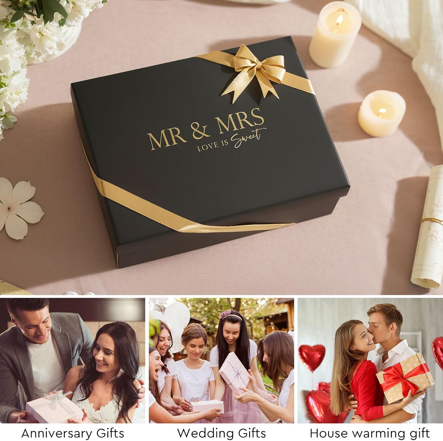 AW BRIDAL Mr and Mrs Wine Glasses Set of 2 for Engagement Bridal Shower, Wedding Gifts for Newlywed Couples 2025, Personalized Anniversary Wine Glass Gift Basket for Bride Groom and Fiance Fiancee